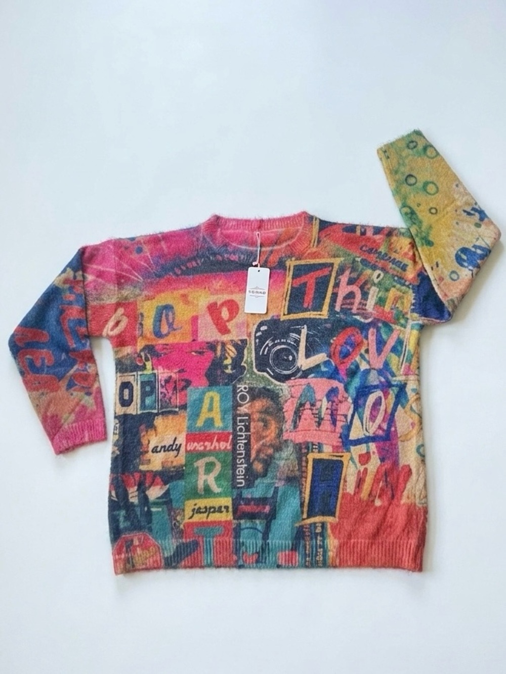 YESNO Abstract Pop Art Cotton Wool Blend  Knit Sweater Ladies XL